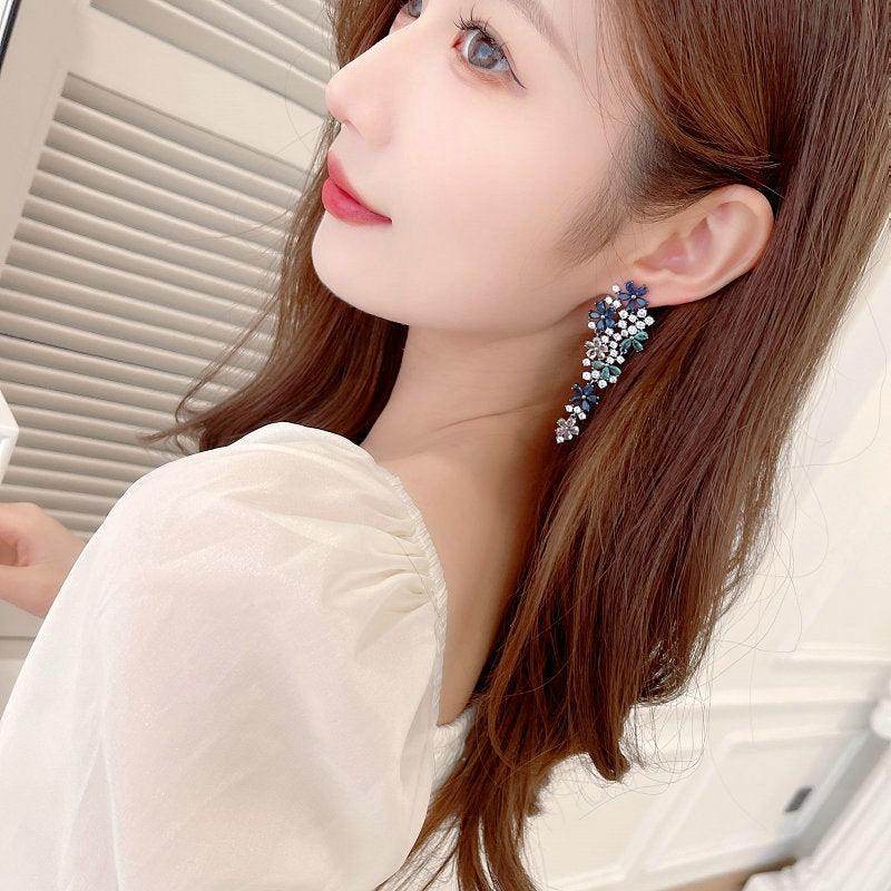 Colored zircon flower earrings 722044565739 - COCOMELODY